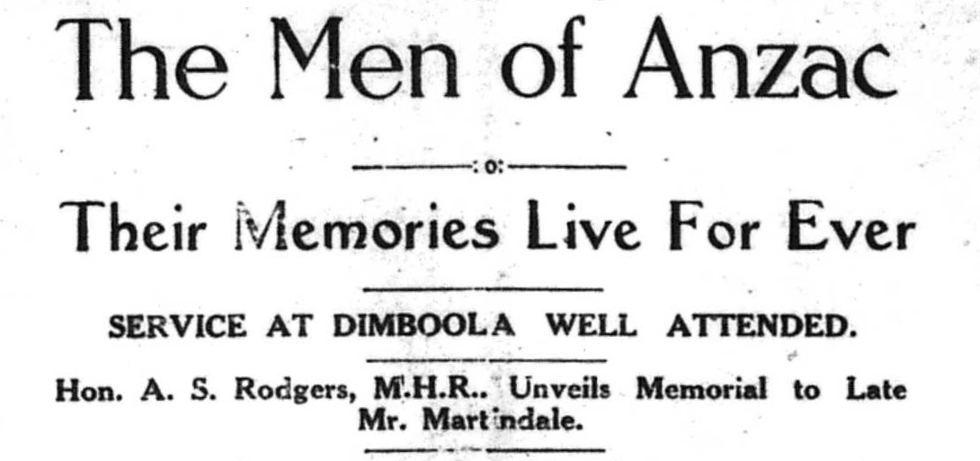 Dimboola Chronicle Front Page Headline, 26th April 1928